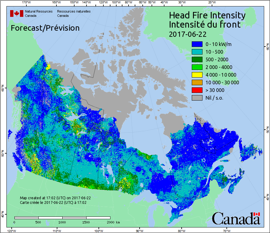 Intensité du front de l'incendie