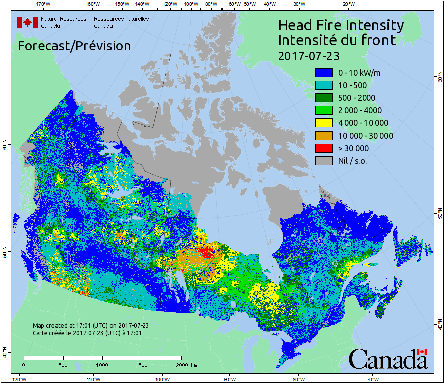 Intensité du front de l'incendie