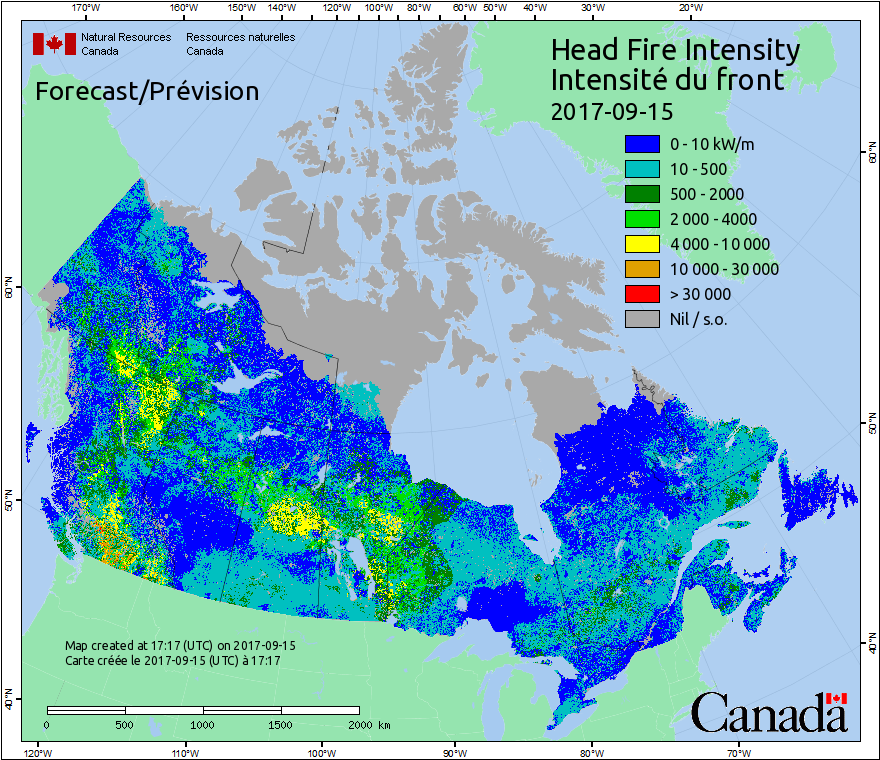 Intensité du front de l'incendie