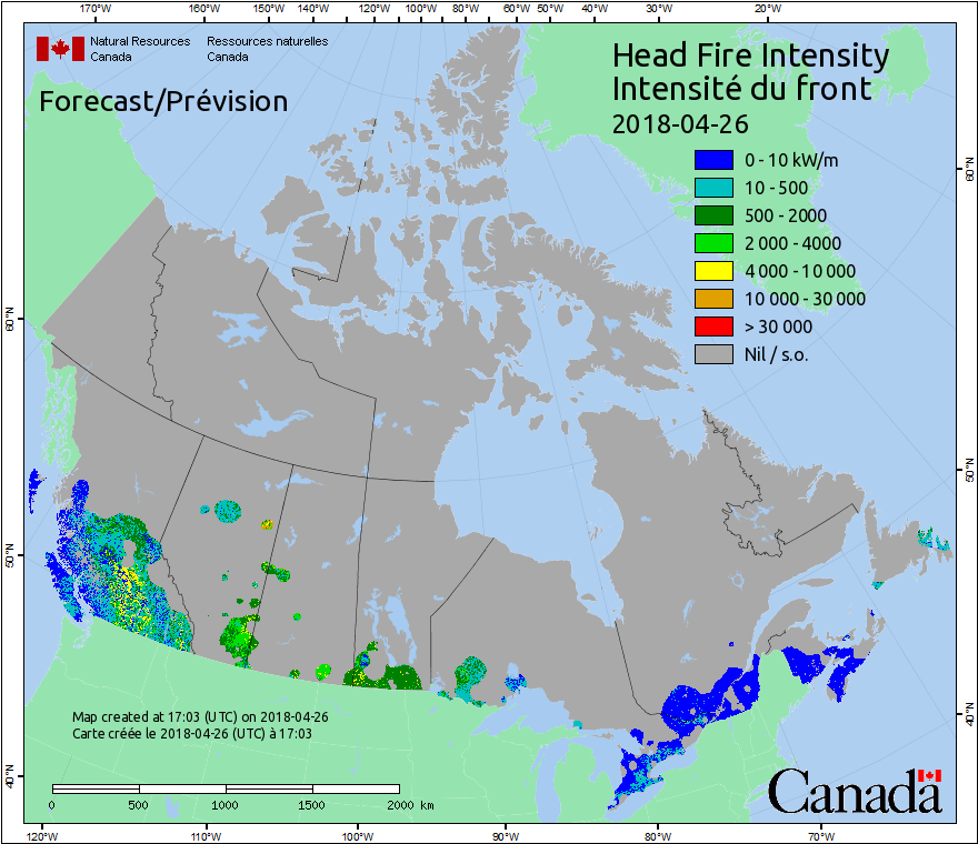 Intensité du front de l'incendie