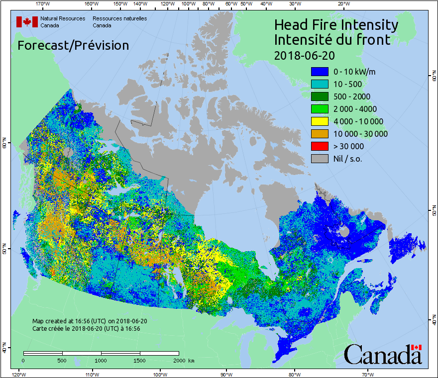 Intensité du front de l'incendie