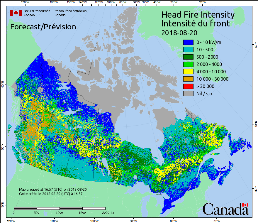Intensité du front de l'incendie