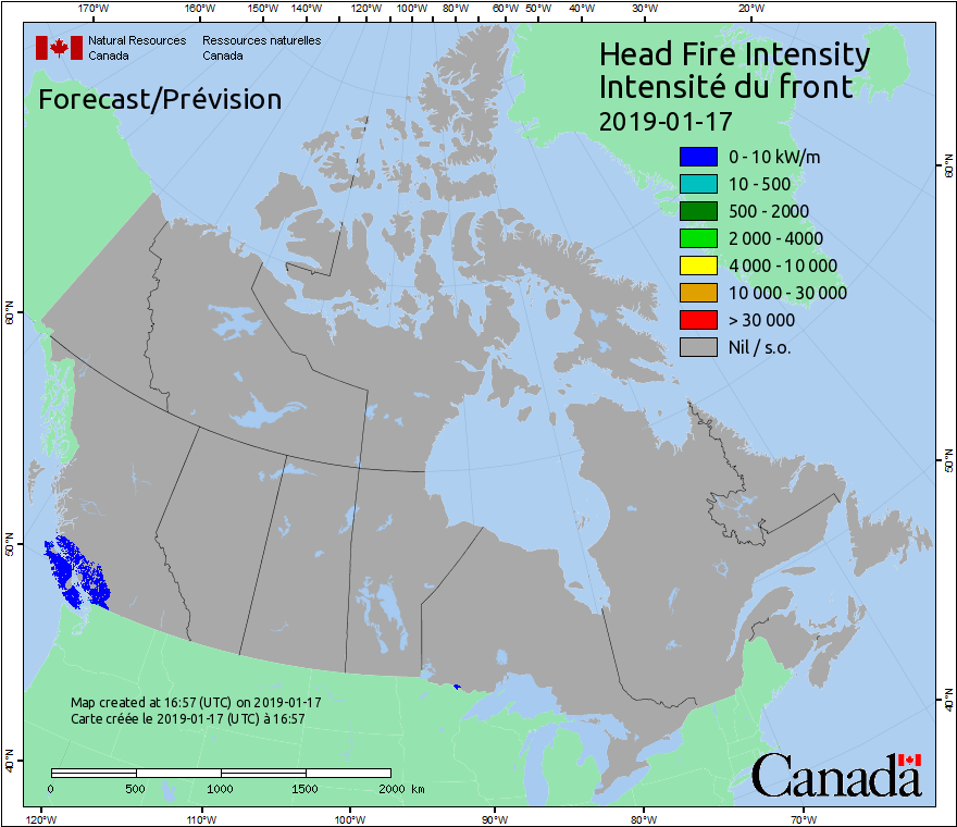 Intensité du front de l'incendie