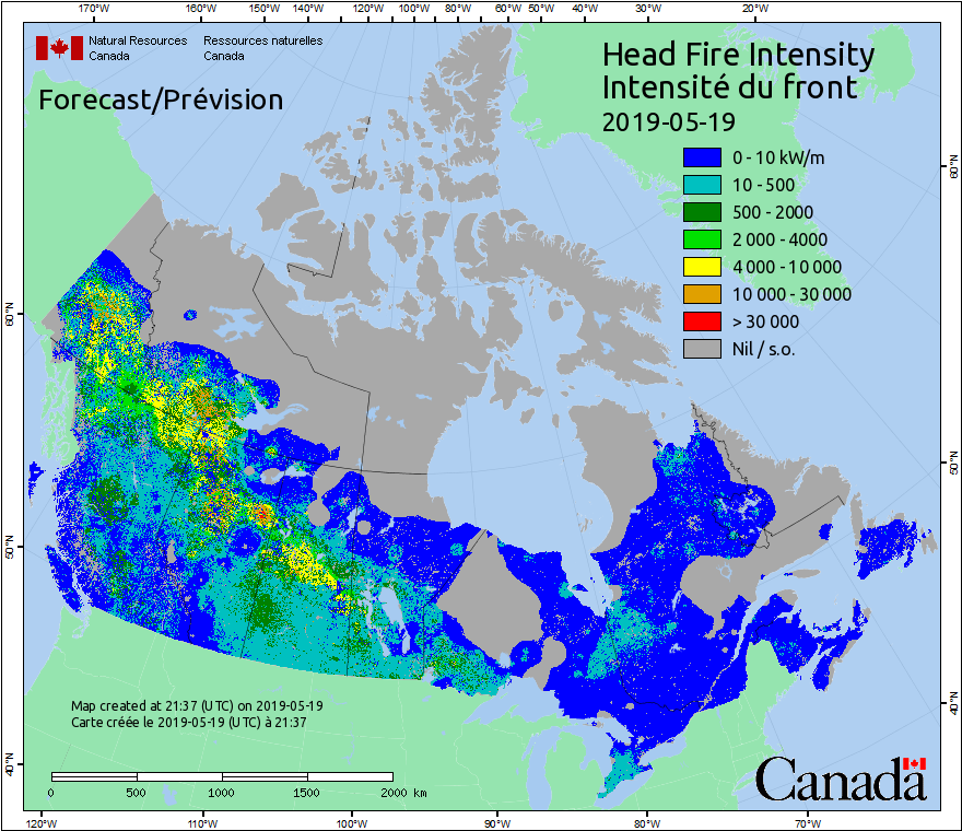 Intensité du front de l'incendie