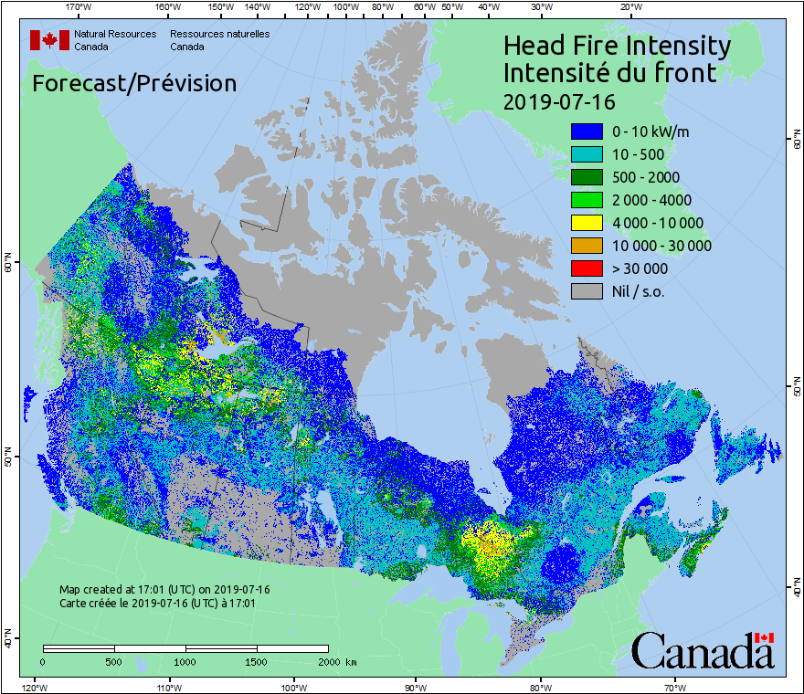 Intensité du front de l'incendie