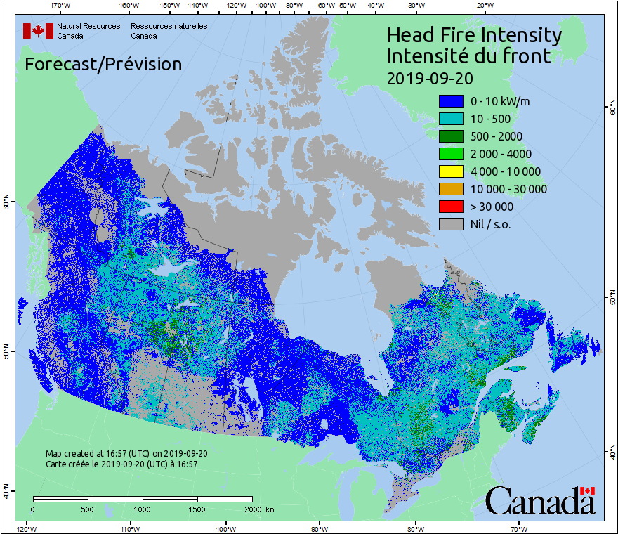 Intensité du front de l'incendie