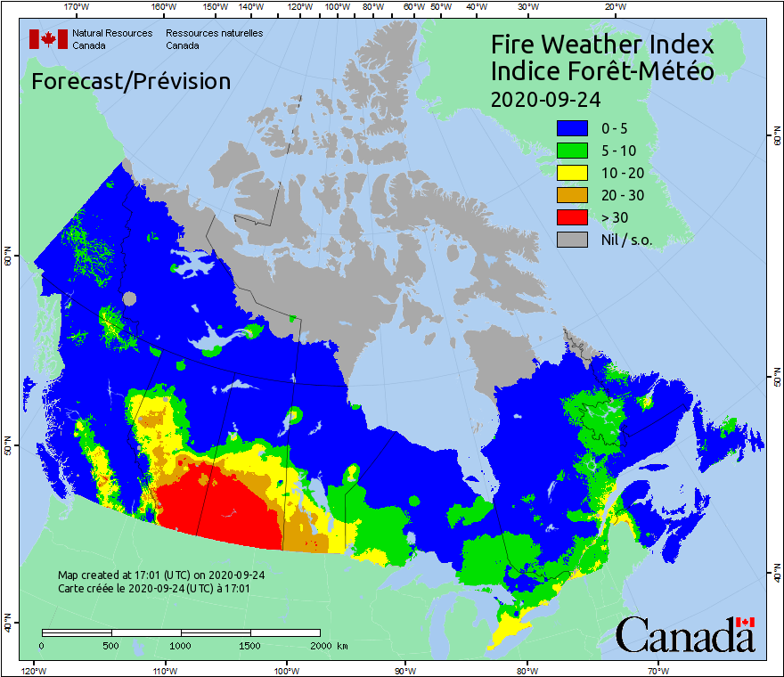 Current Canada Fire Weather Index Forecast Map