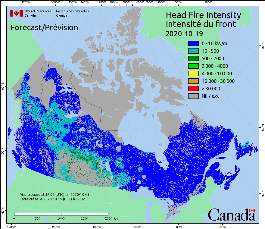 Intensité du front de l'incendie
