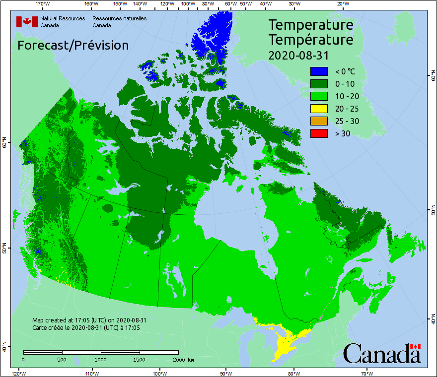 Current Canada Fire Weather Temperatures Map