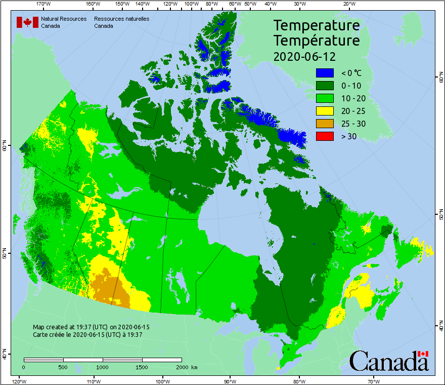 Current Canada Fire Weather Temperatures Map