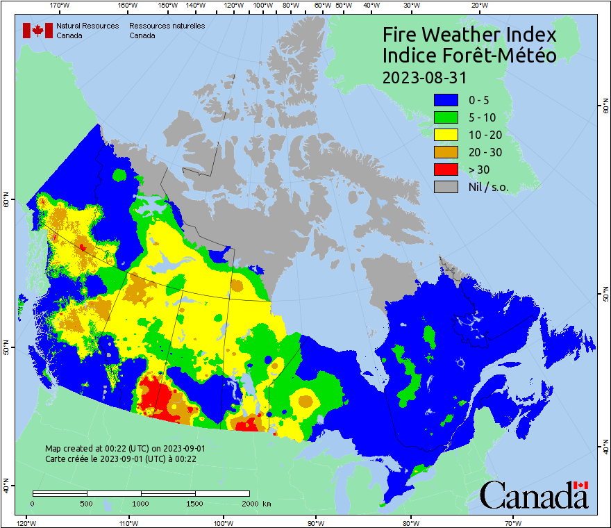 Canadian Wildland Fire Information System Fire Weather Maps   Fwi20230831 