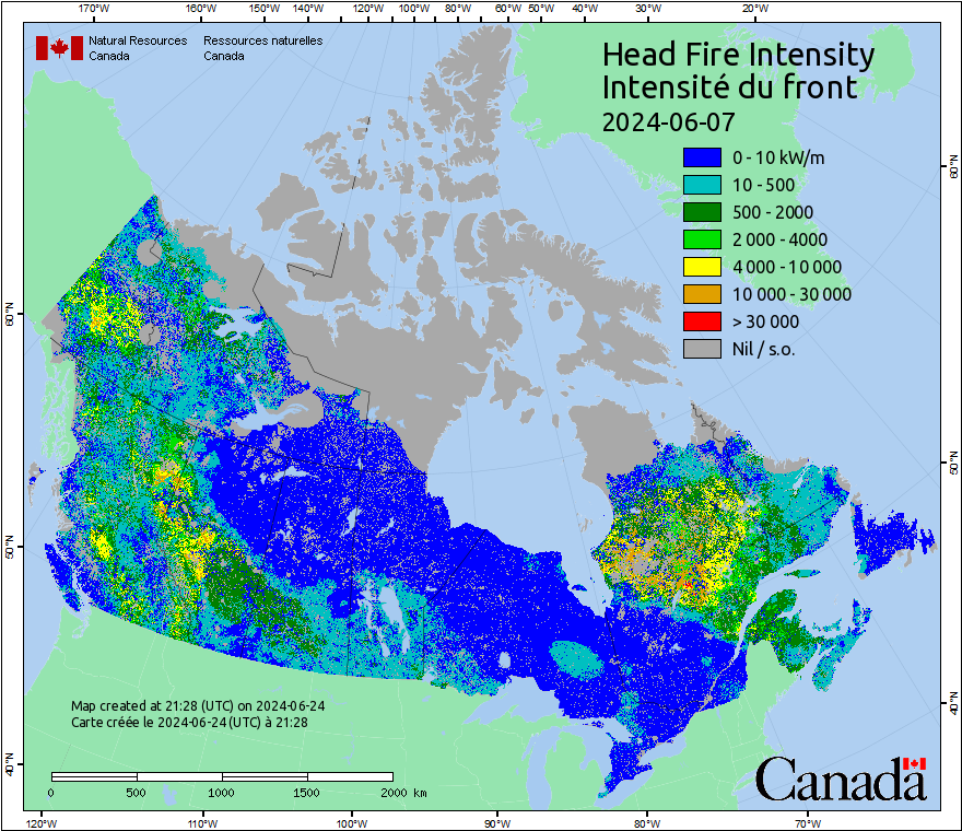 Intensité du front de l'incendie