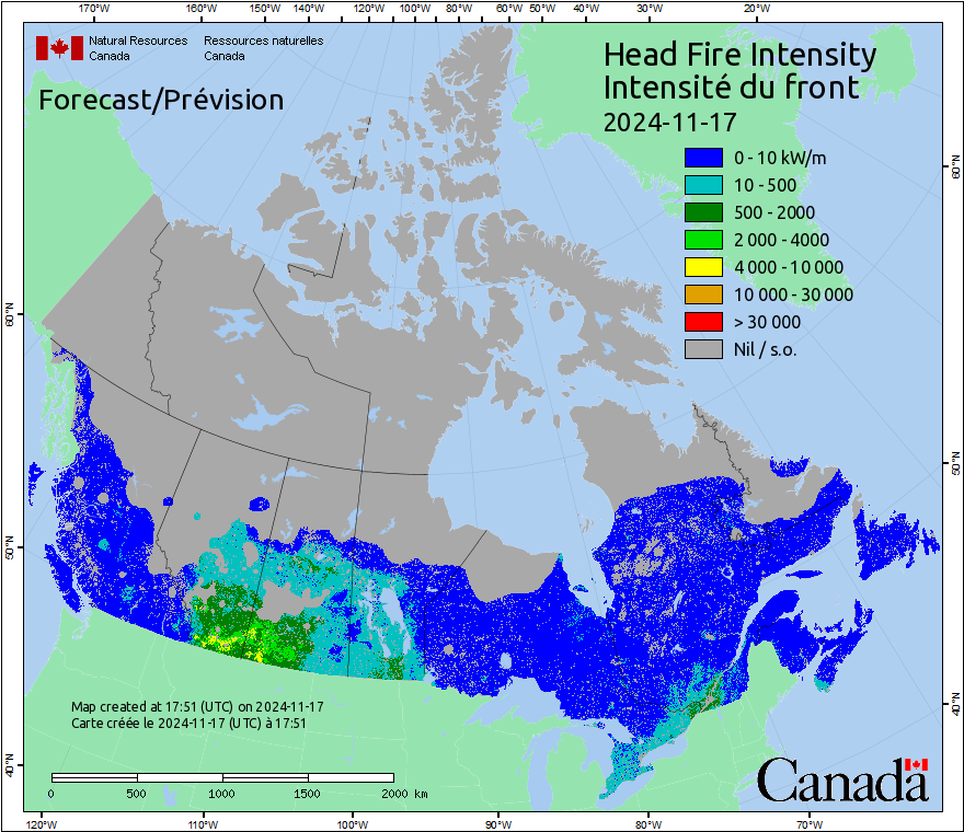 Intensité du front de l'incendie