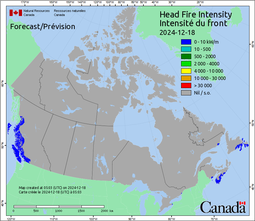 Intensité du front de l'incendie