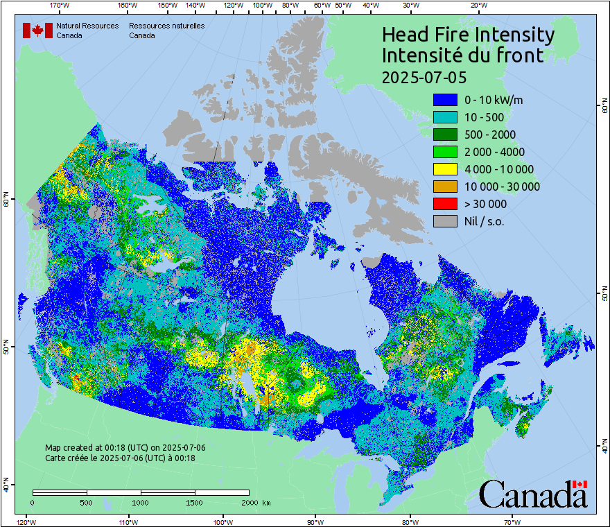 Intensité du front de l'incendie