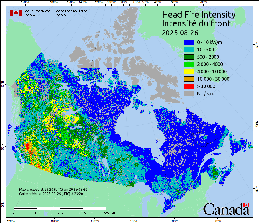 Intensité du front de l'incendie