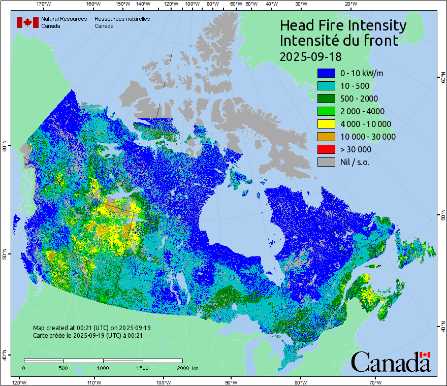 Intensité du front de l'incendie