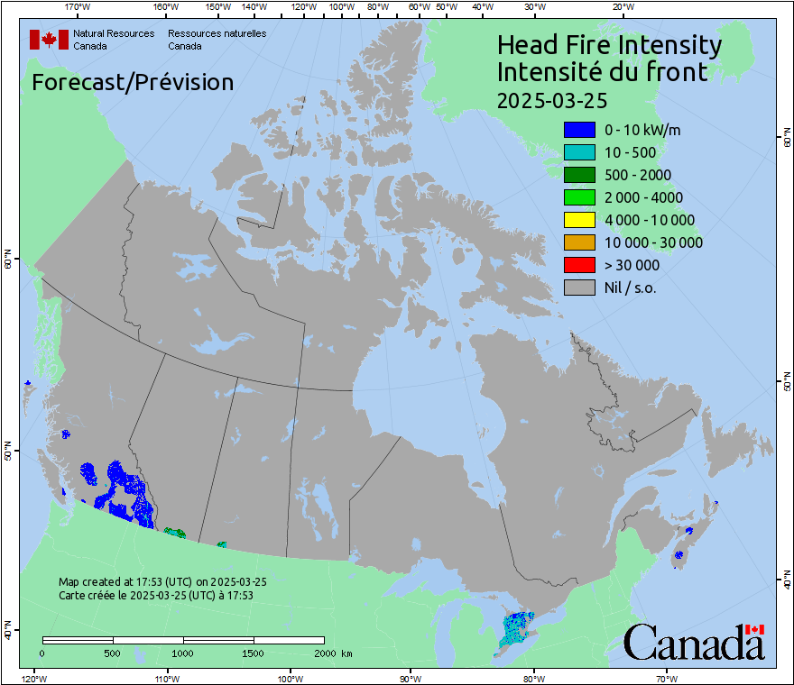 Intensité du front de l'incendie