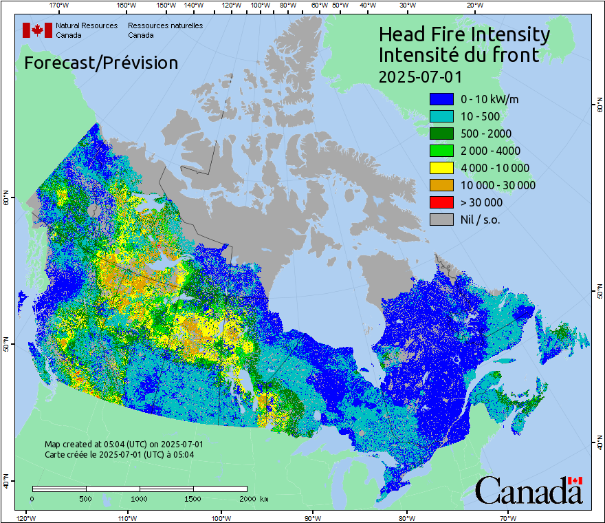 Intensité du front de l'incendie