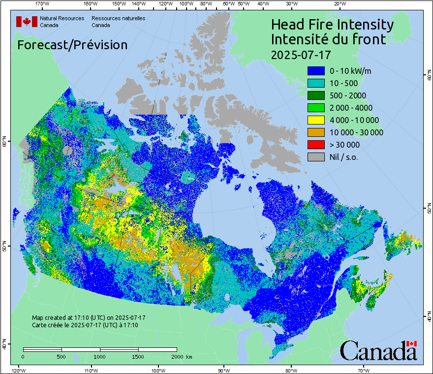 Intensité du front de l'incendie