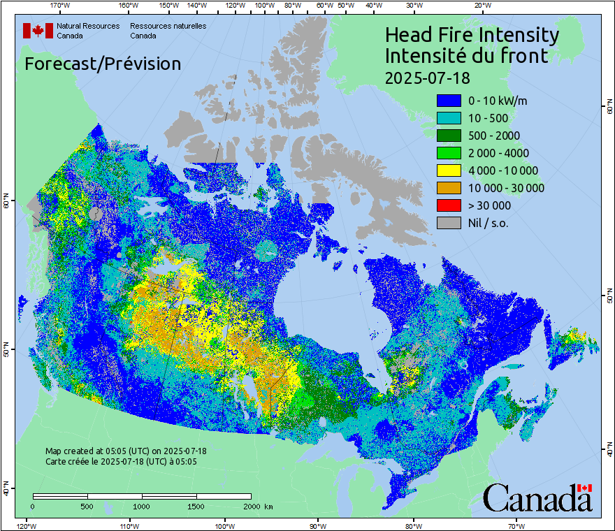 Intensité du front de l'incendie