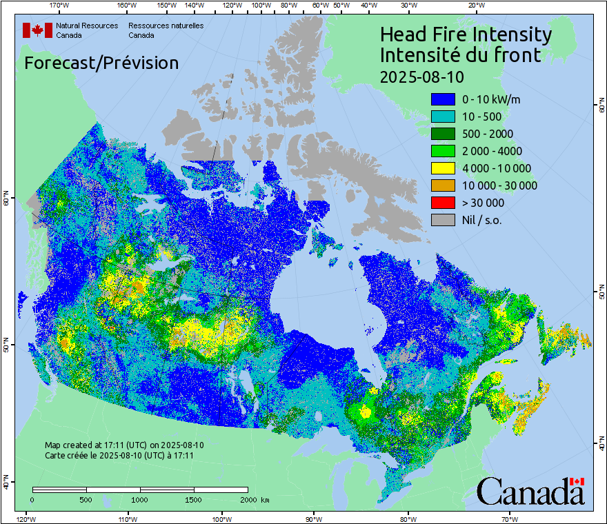 Intensité du front de l'incendie