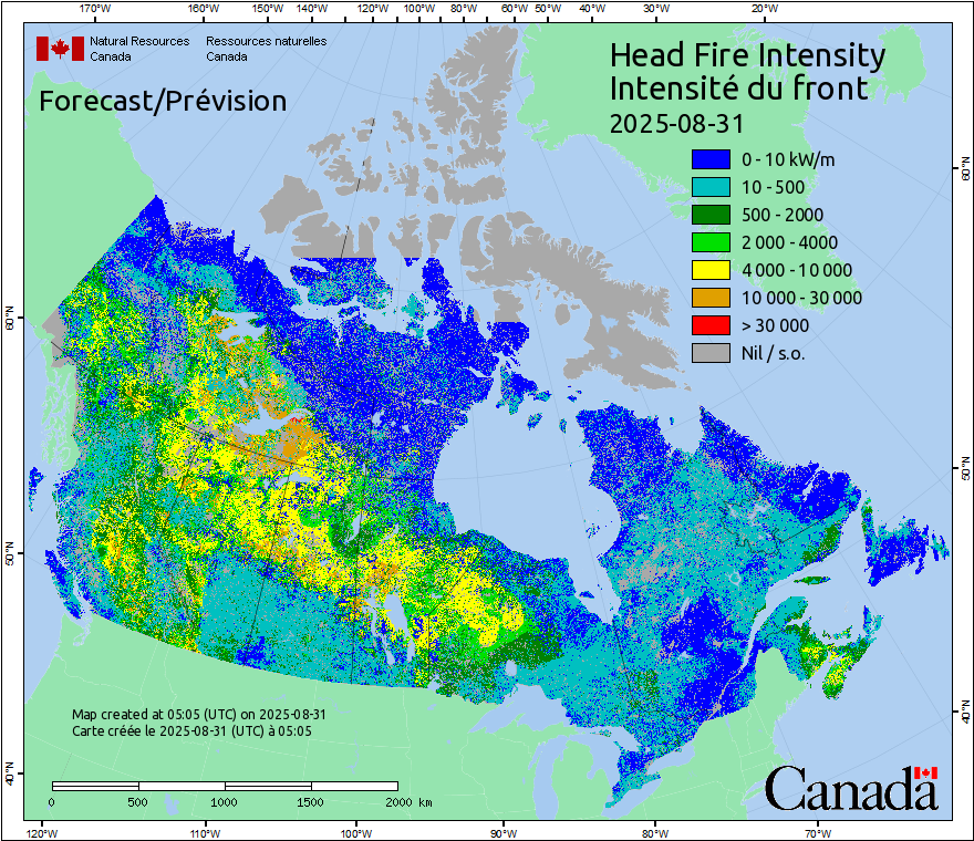 Intensité du front de l'incendie