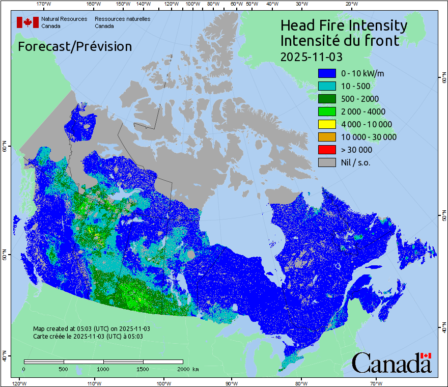 Intensité du front de l'incendie