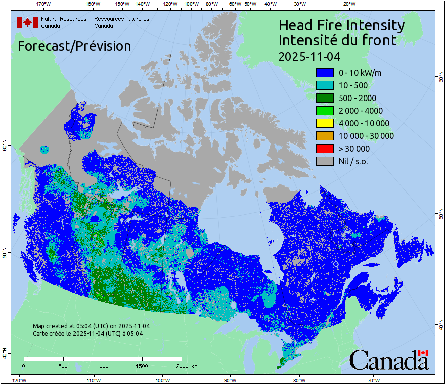 Intensité du front de l'incendie
