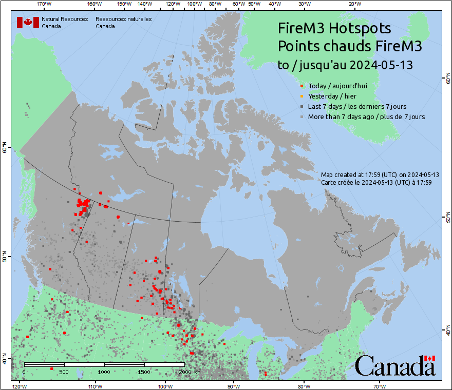 Fire Hotspots via Canadian Wildland Fire Information System