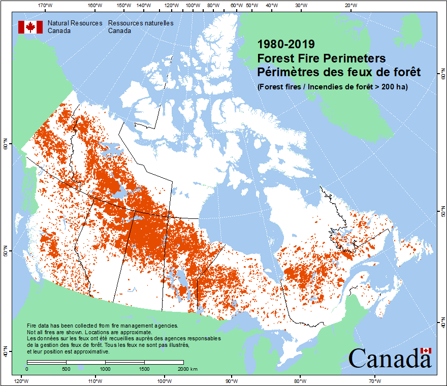 Base nationale de données sur les feux de forêt du Canada - Périmètres des feux de forêt selon les agences (v2020)